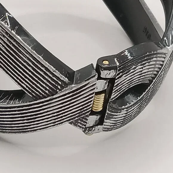 Braided BRACELET Snap On Cuff Plastic Bangle Swirls EYE Shape Silver Stripe - Picture 2 of 7